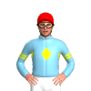 SKY BLUE, YELLOW DIAMOND BAND,SKY BLUE SLEEVES, YELLOW DOUBLE ARMBANDS, Red cap