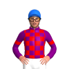 PURPLE, RED CHECKS, PURPLE SLEEVES, RED ARMBANDS, Blue cap