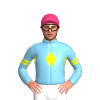 SKY BLUE, YELLOW DIAMOND BAND,SKY BLUE SLEEVES, YELLOW DOUBLE ARMBANDS, Pink cap