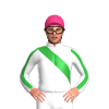 WHITE, GREEN RIGHT SASH, WHITE SLEEVES, GREEN STRIPE, Pink cap