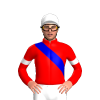 RED,MEDIUM BLUE RIGHT SASH,RED SLEEVES,WHITE ARMBANDS, White cap
