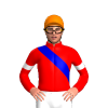 RED,MEDIUM BLUE RIGHT SASH,RED SLEEVES,WHITE ARMBANDS, Orange cap