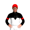 BLACK, WHITE HALVED,BLACK DIAMOND BAND, RED ARMBANDS, Red cap