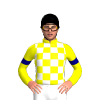 YELLOW, WHITE CHECKS, YELLOW SLEEVES, NAVY ARMBAND, Black cap