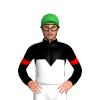BLACK, WHITE HALVED,BLACK DIAMOND BAND, RED ARMBANDS, Green cap