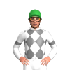 WHITE, GREY DIAMOND CHECKS, GREY ARMBANDS, Green cap