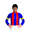 MEDIUM BLUE, RED STRIPES , MEDIUM BLUE SLEEVES,YELLOW ARM BAND,RED COLLAR, Black cap