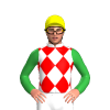 WHITE, RED DIAMONDS, GREEN SLEEVES, Yellow cap