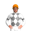 WHITE, GREY DIAMOND CHECKS, GREY ARMBANDS, Orange cap