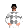 WHITE, GREY DIAMOND CHECKS, GREY ARMBANDS, Black cap