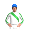 WHITE, GREEN RIGHT SASH, WHITE SLEEVES, GREEN STRIPE, Blue cap