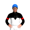 BLACK, WHITE HALVED,BLACK DIAMOND BAND, RED ARMBANDS, Blue cap