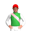 GREEN, LIGHT PINK RIGHT SASH, WHITE SLEEVES, Red cap