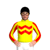 YELLOW, TWO RED ZIGZAG CHEVRON, STRIPES SLEEVES, Black cap