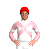 WHITE, LIGHT PINK CROSSED SASHES, SLEEVES, WHITE ARMBAND, Red cap