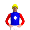 MEDIUM BLUE, WHITE DIAMOND BAND, RED SLEEVES, Yellow cap