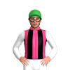 MEDIUM PINK, BLACK STRIPES,WHITE SLEEVES, Green cap