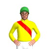 YELLOW, RED RIGHT SASH, Green cap