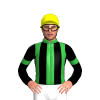 GREEN, BLACK STRIPES, BLACK SLEEVES, GREEN ARMBANDS, Yellow cap