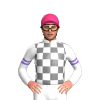 WHITE, GREY CHECKS,WHITE SLEEVES,MEDIUM PURPLE DOUBLE ARMBANDS, Pink cap