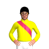 YELLOW, CERISE RIGHT SASH, Black cap