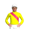 YELLOW, CERISE RIGHT SASH, White cap