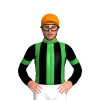 GREEN, BLACK STRIPES, BLACK SLEEVES, GREEN ARMBANDS, Orange cap