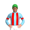 SKY BLUE, RED STRIPES, SKY BLUE SLEVEES, RED ARMBANDS, Green cap