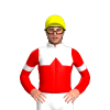 WHITE, RED HALVED, RED DIAMOND BAND, RED SLEEVES, WHITE ARMBANDS, COLLAR, Yellow cap