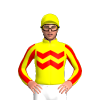 YELLOW, TWO RED ZIGZAG CHEVRON, STRIPES SLEEVES, Yellow cap