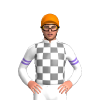 WHITE, GREY CHECKS,WHITE SLEEVES,MEDIUM PURPLE DOUBLE ARMBANDS, Orange cap