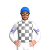 WHITE, GREY CHECKS,WHITE SLEEVES,MEDIUM PURPLE DOUBLE ARMBANDS, Blue cap