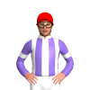 WHITE, MEDIUM PURPLE STRIPES, MEDIUM PURPLE SLEEVES, WHITE ARMBANDS, Red cap