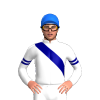 WHITE, NAVY RIGHT SASH, NAVY DOUBLE ARMBANDS, Blue cap