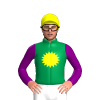 Emerald Green, Yellow Sun, Purple Sleeves, Yellow Cap