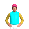Aqua, Gold Sleeves, Pink Cap