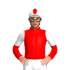 Red, White Diamond, Halved Sleeves, White Cap, Red Stripe And Pom Pom