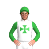WHITE, GREEN MALTESE CROSS, GREEN SLEEVES, GREEN CAP