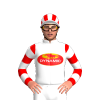 WHITE, RED DYNAMIC SYNDICATIONS, RED SLEEVES, WHITE HOOPS, WHITE CAP, RED STRIPES
