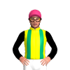 YELLOW,JADE BRACES,BLACK SLEEVES,PINK CAP