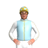 LIGHT BLUE, GOLD SEAMS , WHITE SLEEVES, GOLD SEAMS , CAP, LIGHT BLUE CHECKS