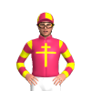 CERISE, YELLOW CROSS OF LORRAINE, YELLOW SLEEVES ,CERISE HOOPS SLEEVES, YELLOW QUARTERS CAP