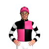 BLACK, PINK QUARTERS, BLACK SLEEVES, WHITE HOOPS, PINK CAP, BLACK SPOTS