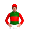 DARK GREEN, RED BAND, RED SLEEVES AND CAP