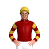 MAROON, GOLD FIVE SPOTS , HOOPED SLEEVES AND GOLD CAP