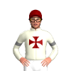 BEIGE, MAROON MALTESE CROSS, GRAY ARMBAND, MAROON CAP