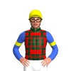 FOREST GREEN, RED TARTAN, ROYAL BLUE SLEEVES, YELLOW ARMBAND, YELLOW CAP