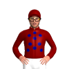 MAROON, NAVY BLUE SPOTS, MAROON SLEEVES & CAP