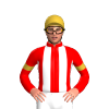 red,white stripes,red sleeves,gold arm band,gold cap