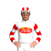 WHITE WITH DYNAMIC SYNDICATIONS LOGO, RED HOOPED SLEEVES & STRIPED CAP